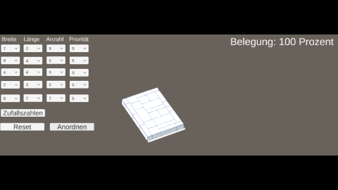 Computeransicht einer perfekt gepackten Fläche, links Interface