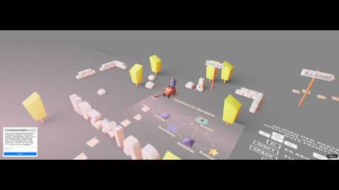 Startbereich der 3D Welt mit Übersichtslandkarte und Informationen zur Steuerung