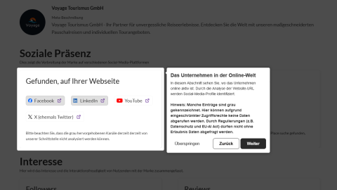 Die Präsenz des Unternehmens in den Sozialen-Medien.