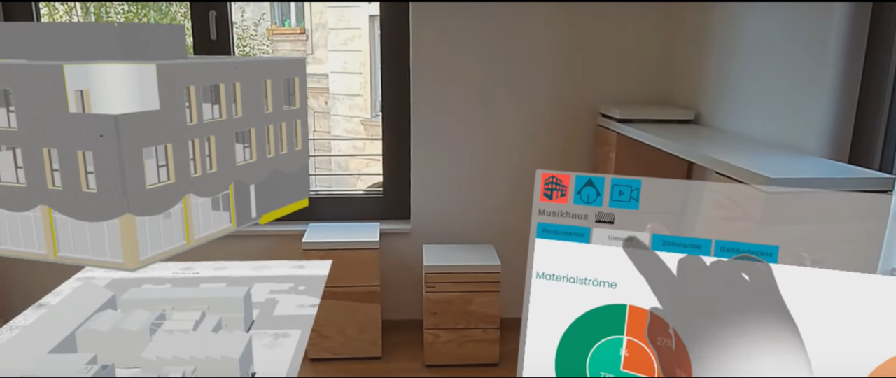 Die XR-Brille macht Informationen zu Planungsdaten und Baumaterialien in einer immersiven Umgebung sichtbar.