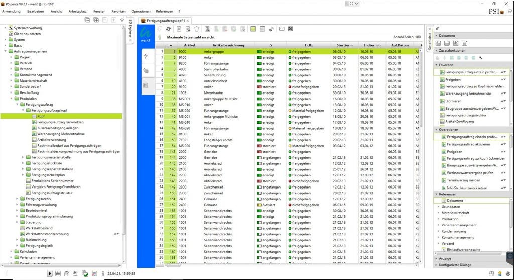 Screenshot des ERP-Systems