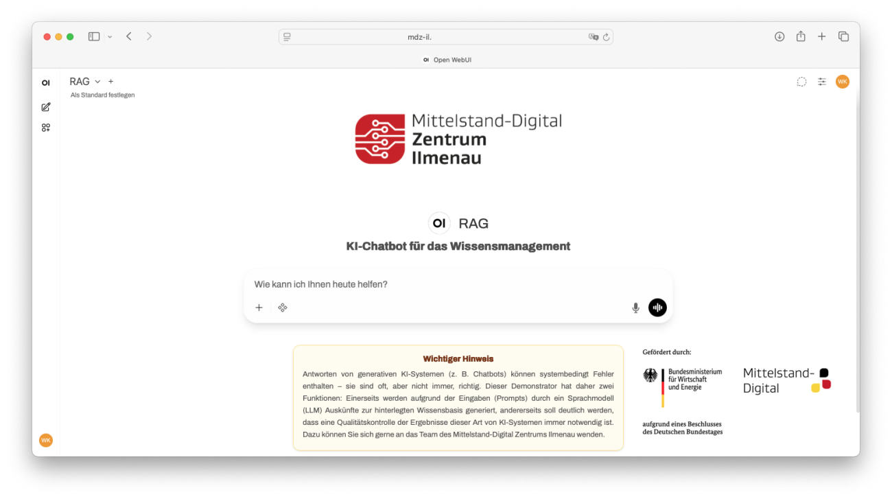 Webbasierte Nutzerschnittstelle der Wissensmanagementlösung