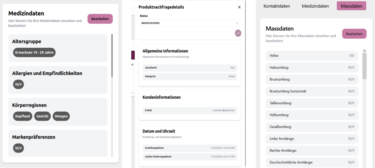 Frontend des Assistenzwerkzeugs aus Unternehmenssicht, Zuweisung Produktionsmodulen und Anwendungsbereiche sowie mit einer dialogbasierten Erfassung der Kunden-Basisdaten.