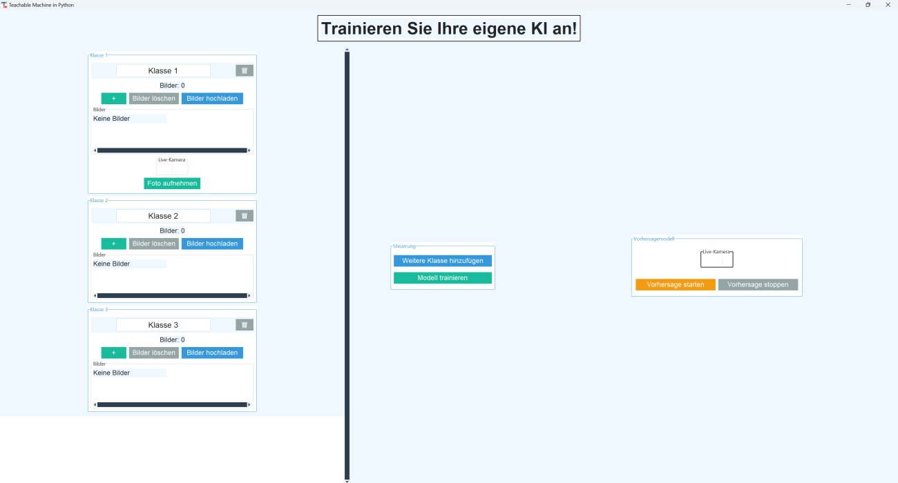 Das Interface des KI-Anlernen Demonstrators